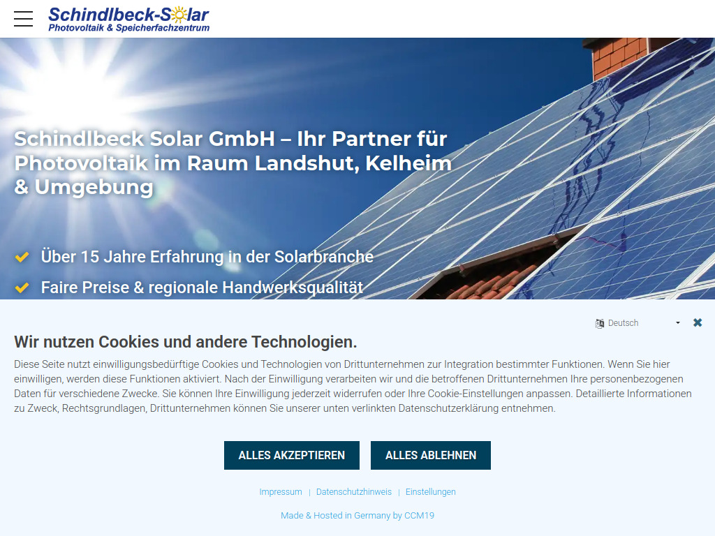 Website von Schindlbeck Solar GmbH in Rottenburg