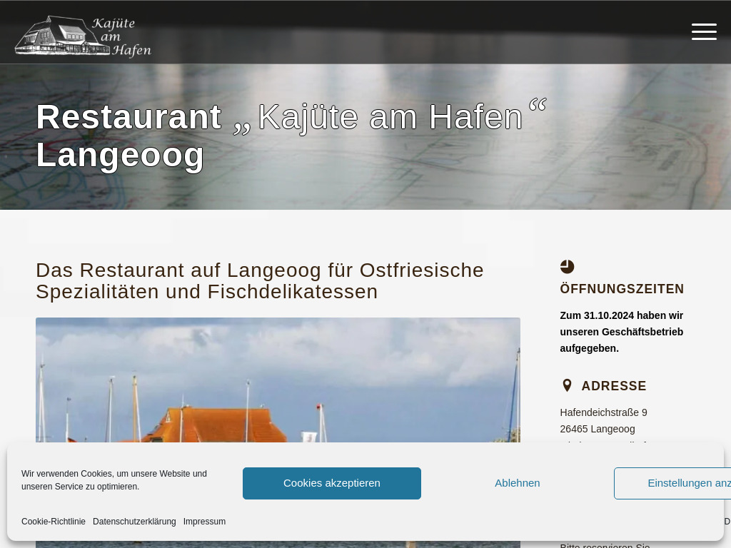 Website von Restaurant "Kajüte am Hafen" Langeoog in Langeoog