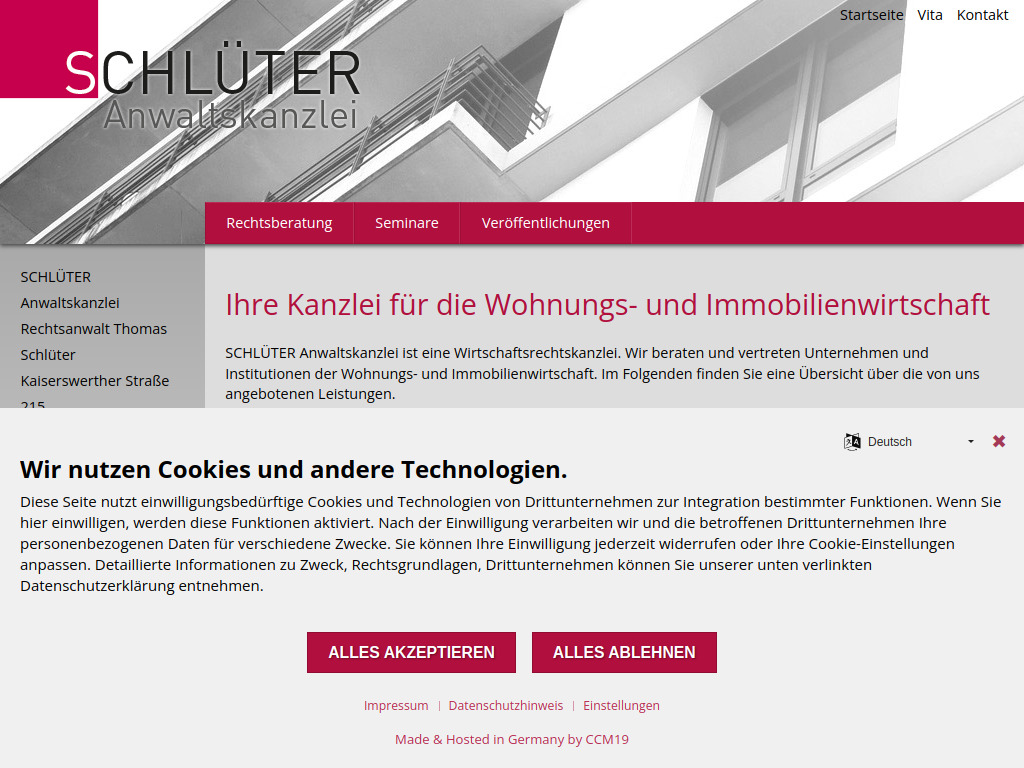 Website von SCHLÜTER Anwaltskanzlei in Düsseldorf