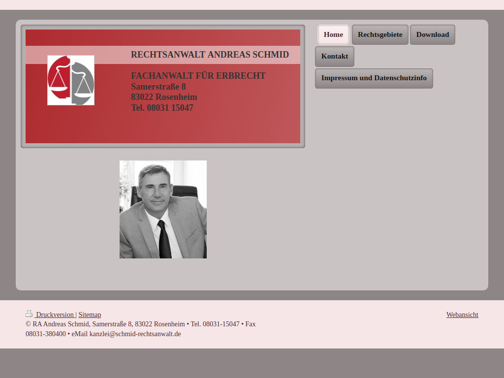 Website von Rechtsanwalt Andreas Schmid in Rosenheim