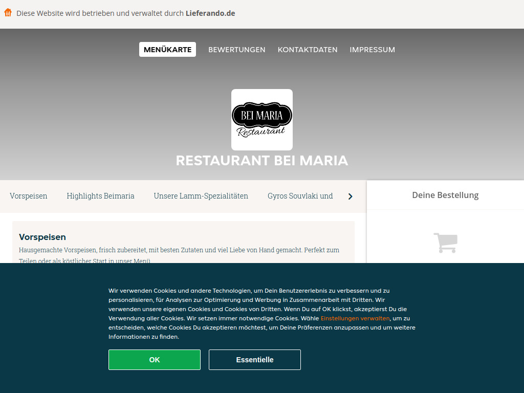 Website von Restaurant Bei Maria - Essen online bestellen in Salzgitter in Salzgitter