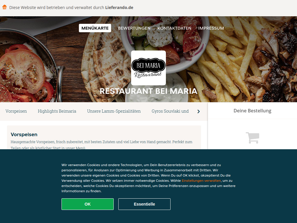Website von Restaurant Bei Maria - Essen online bestellen in Salzgitter in Salzgitter