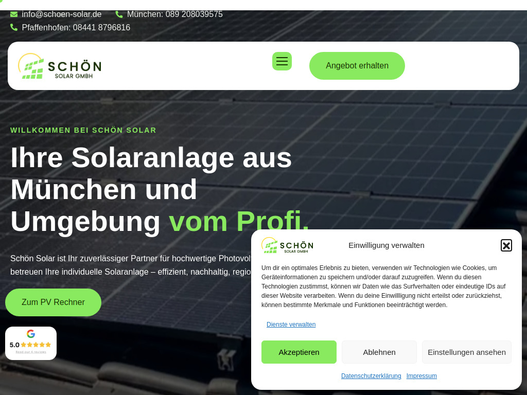 Website von Schön Solar GmbH in München
