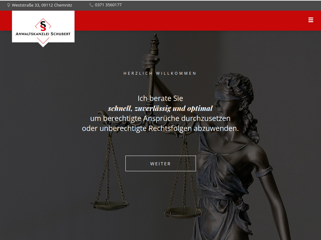 Website von Anwaltskanzlei Schubert in Chemnitz