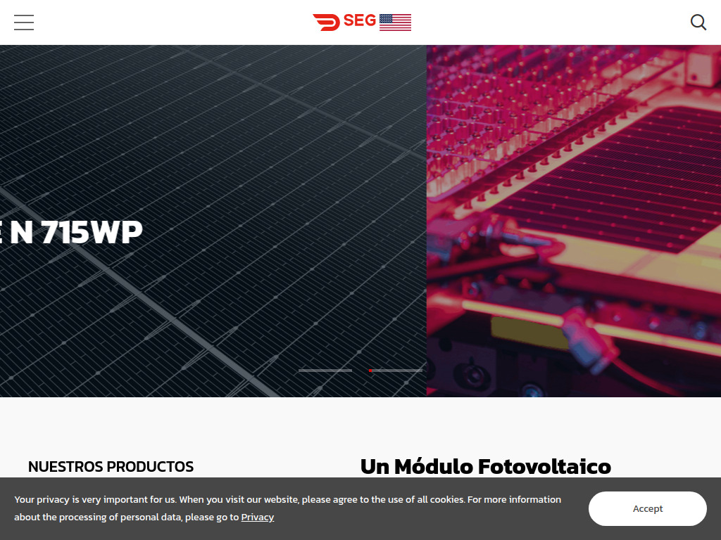 Website von SEG Solar in Houston