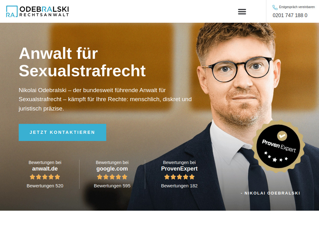 Website von Anwalt für Sexualstrafrecht: Bundesweit tätig