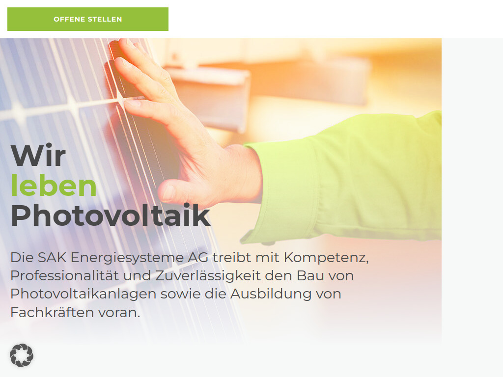 Website von SAK Energiesysteme AG in St. Gallen
