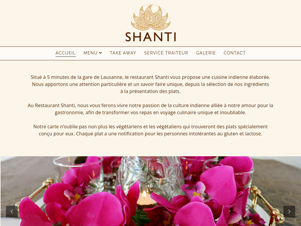 Website von Restaurant Shanti in Lausanne