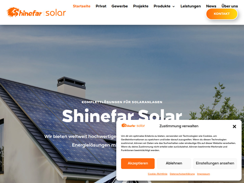 Website von Shinefar Solar GmbH in Leinfelden-Echterdingen