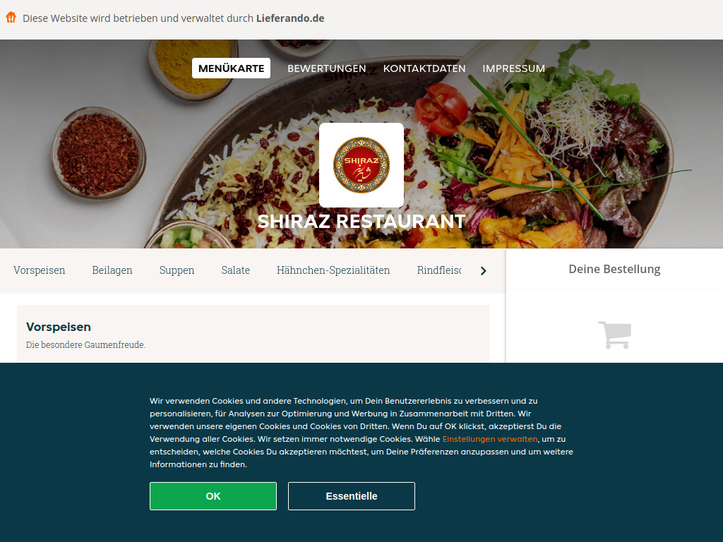 Website von Shiraz Restaurant - Essen online bestellen in Darmstadt