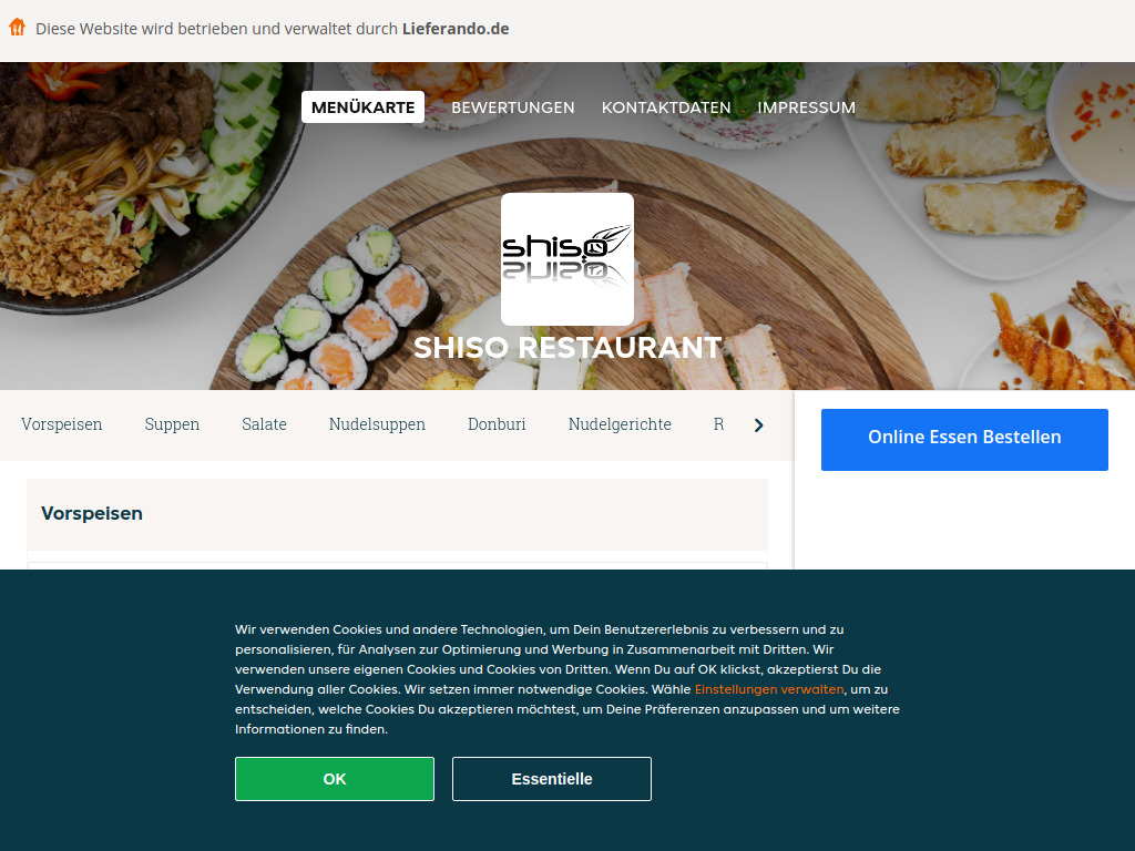 Website von Shiso Restaurant - Essen online bestellen in Frankfurt am Main in Frankfurt am Main