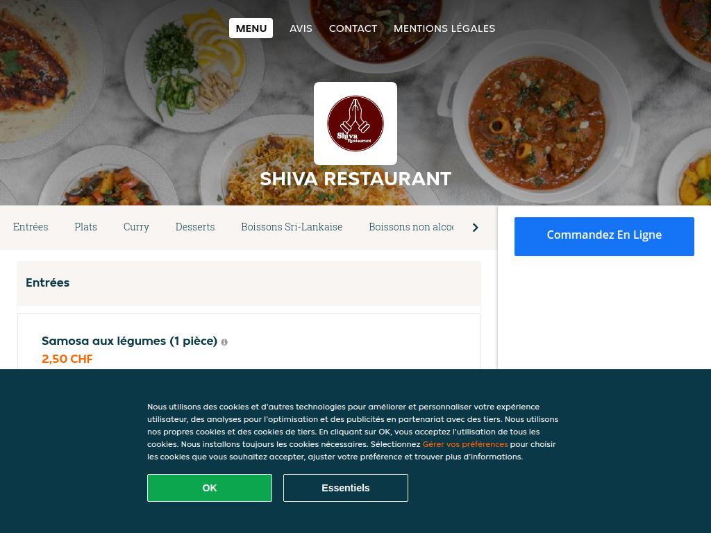 Website von Shiva Restaurant - Commander un repas en ligne à Genève