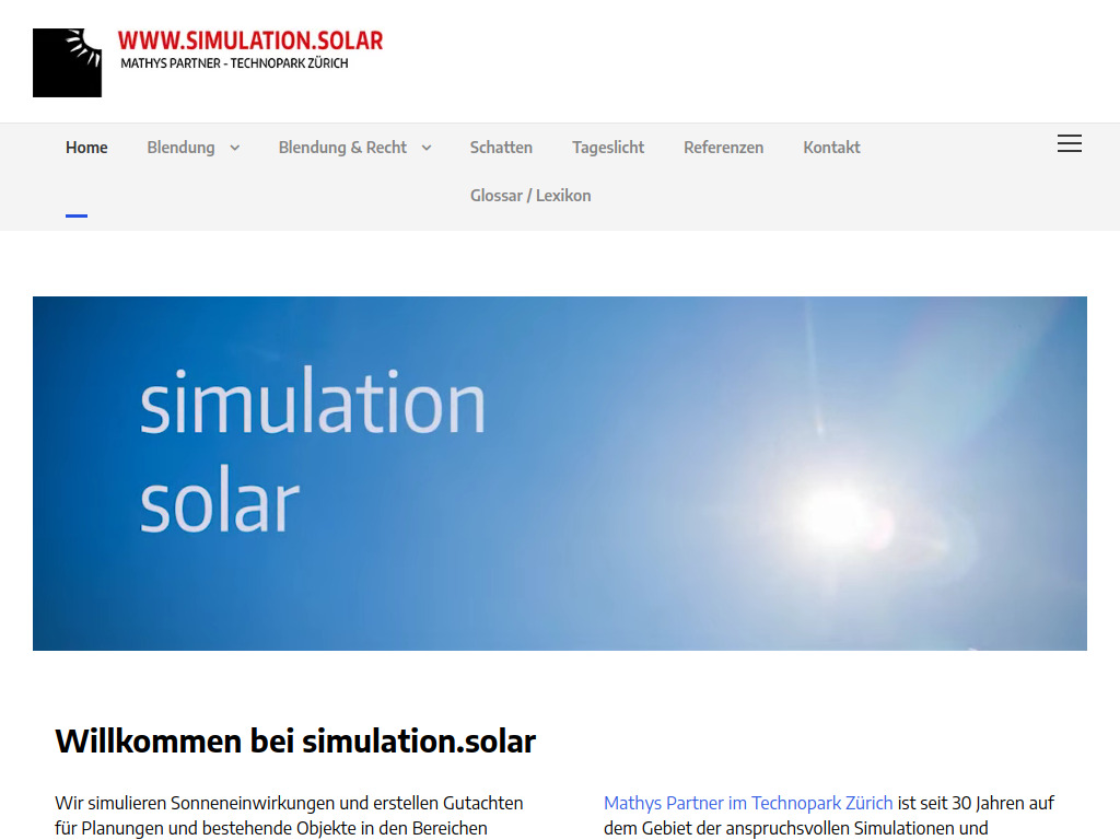 Website von Blendung, Schattenwurf, Tageslicht