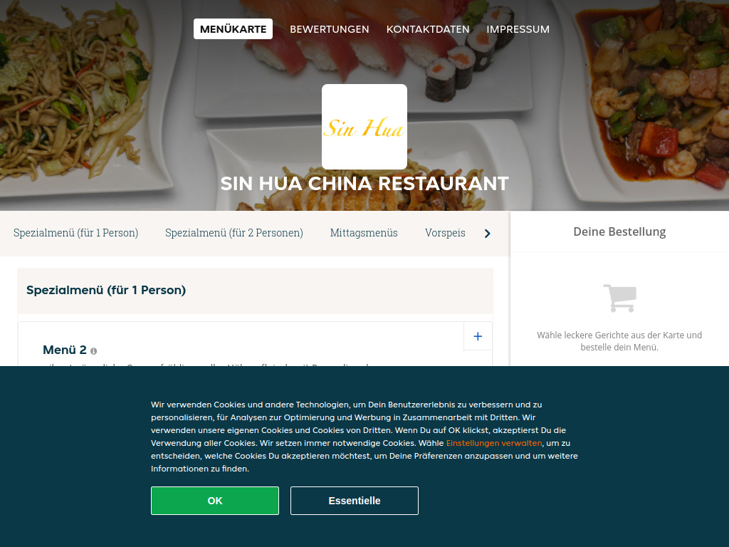 Website von Sin Hua China Restaurant - Essen online bestellen in Mödling in Mödling