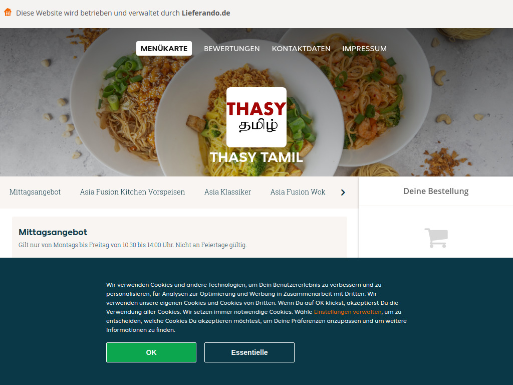 Website von Thasy Tamil - Essen online bestellen in Bruchsal