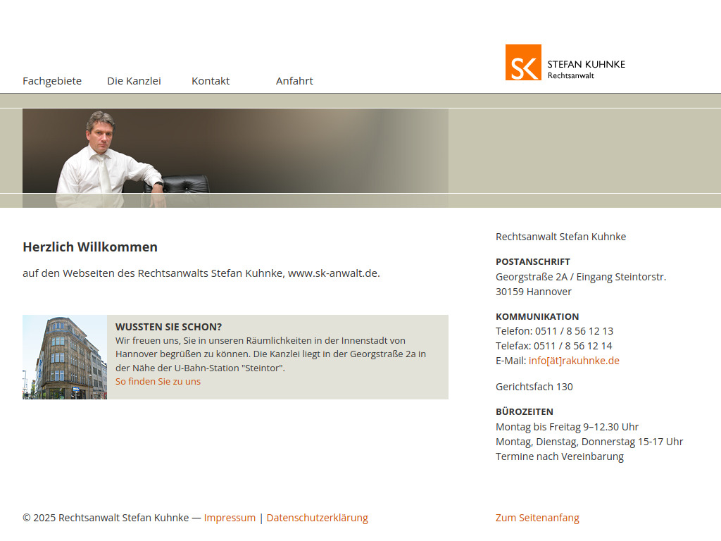 Website von Rechtsanwaltskanzlei Kuhnke in Hannover