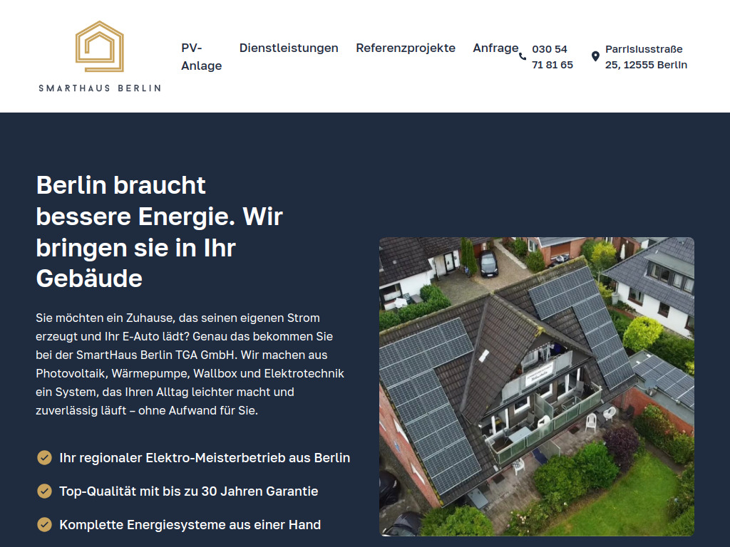 Website von SMARTHaus-BERLIN TGA GmbH
