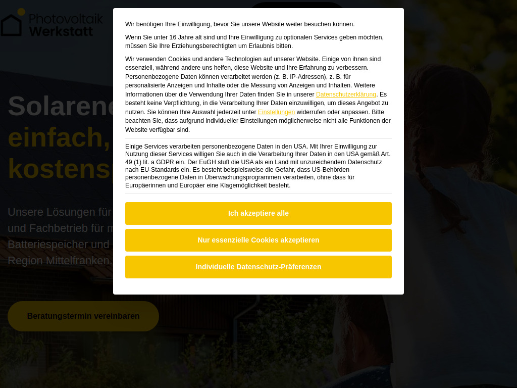 Website von Photovoltaik Werkstatt GmbH in Schwanstetten