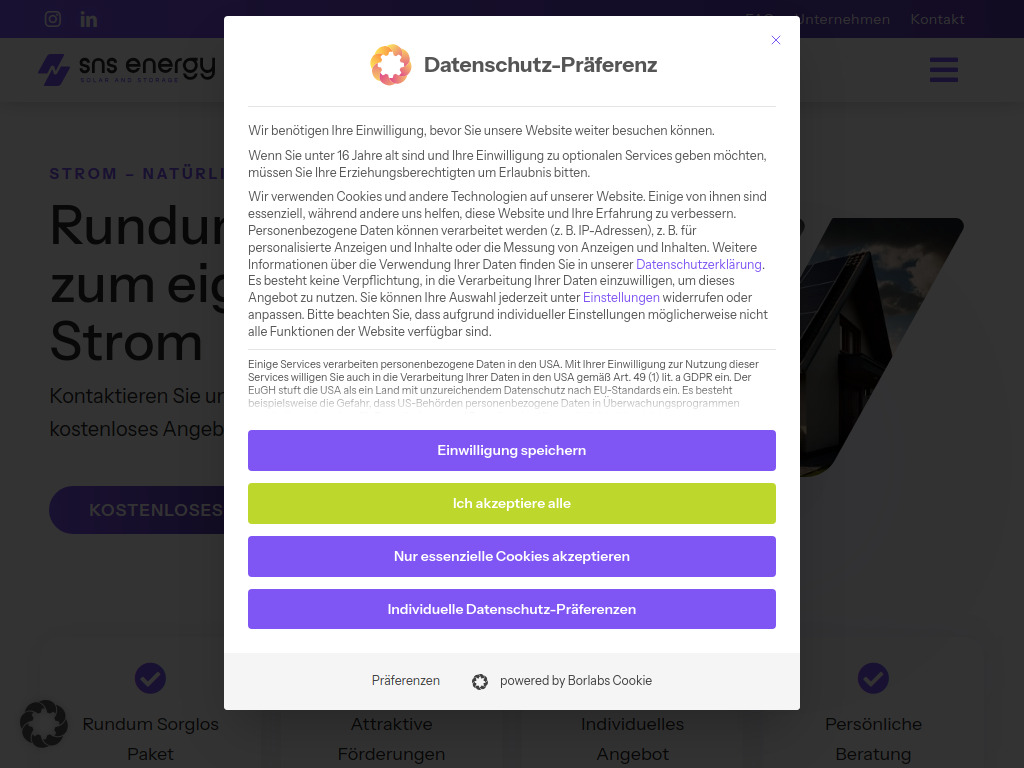 Website von SNS Energy GmbH in Perchtoldsdorf