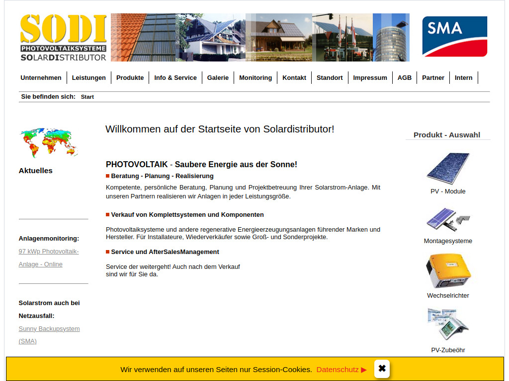 Website von SOLARDISTRIUTOR Photovoltaiksysteme in Meerbusch
