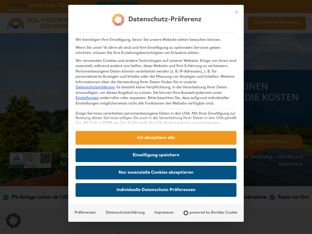 Website von Solarenergie Sönder in Geestland