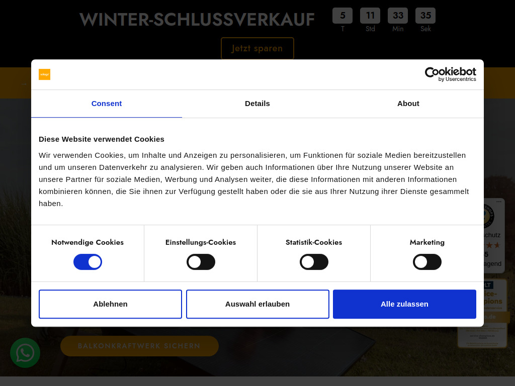 Website von Mini-Solaranlage von solago in Watt