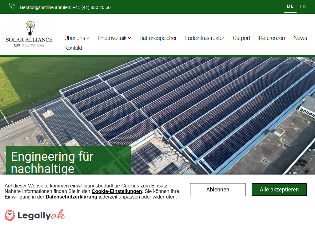 Website von Solar Alliance AG in Wallisellen