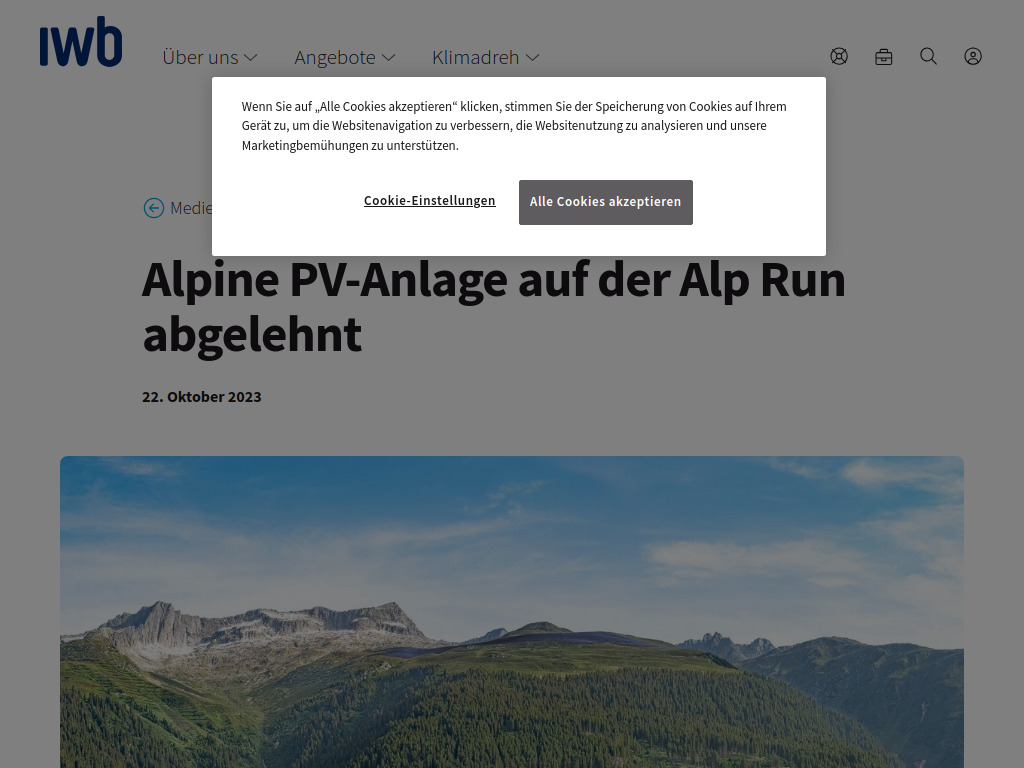 Website von Alpine PV-Anlage auf der Alp Run abgelehnt