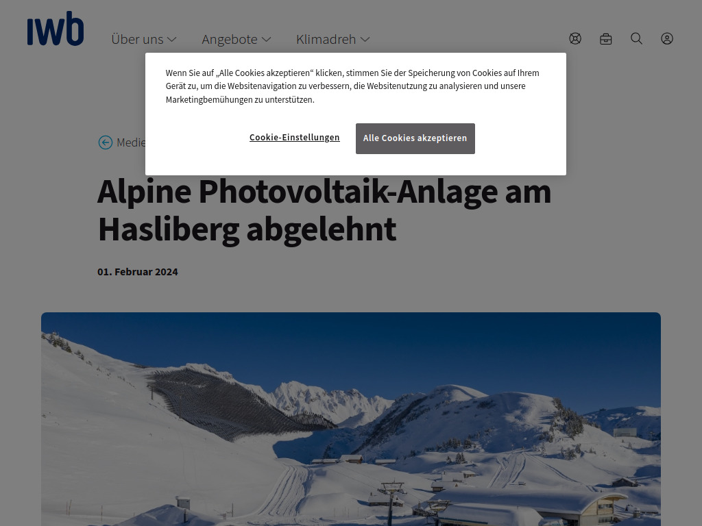Website von Alpine Photovoltaik-Anlage am Hasliberg abgelehnt