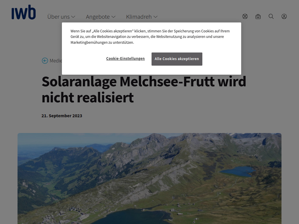 Website von Solaranlage Melchsee-Frutt wird nicht realisiert in Hektaren zur vertieften Prüfung zur Verfügung