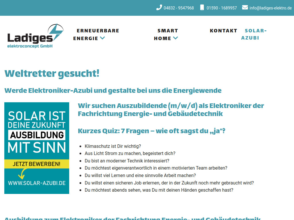 Website von Ladiges elektroconcept GmbH in Nordermeldorf