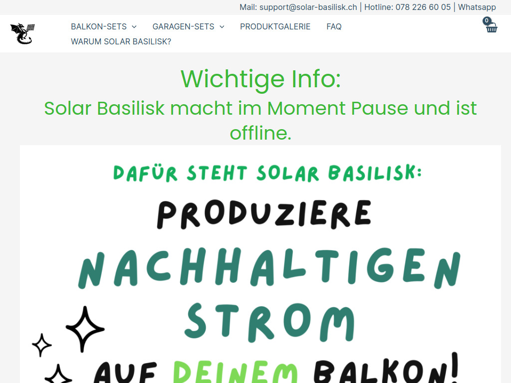 Website von Solar Basilisk GmbH in Reinach