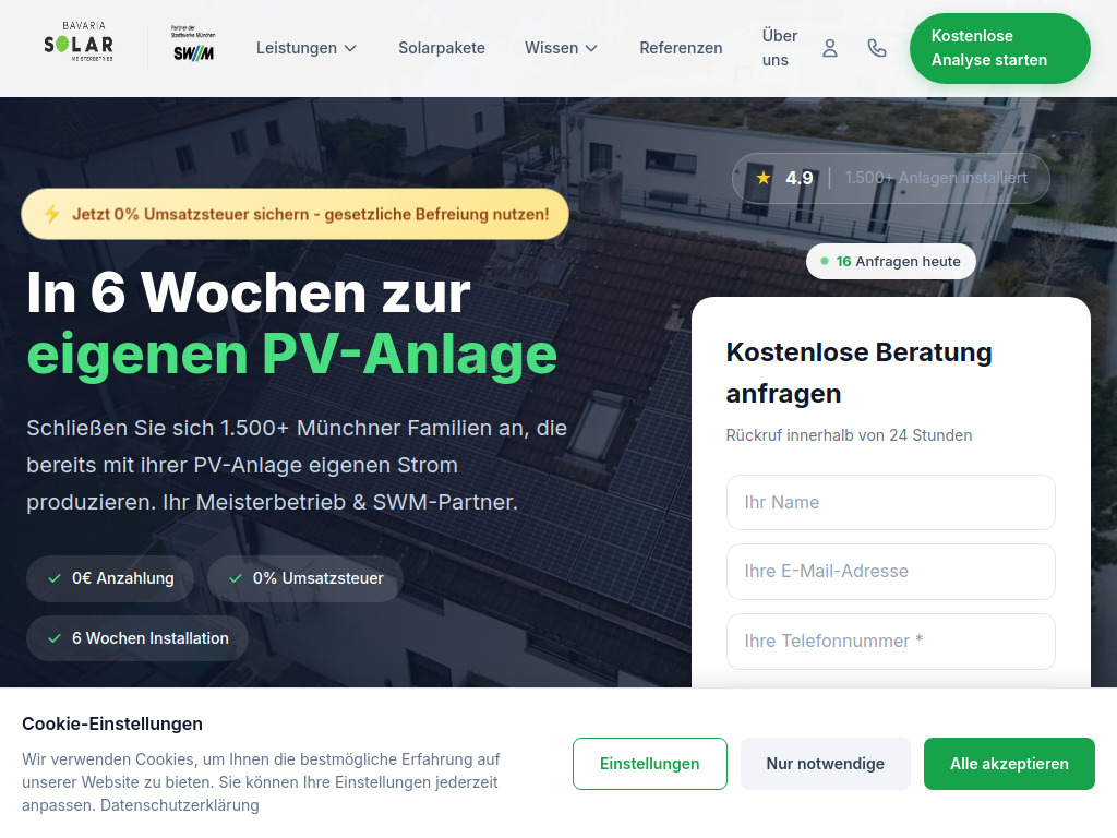 Website von Bavaria Solar Energy GmbH in Unterschleißheim