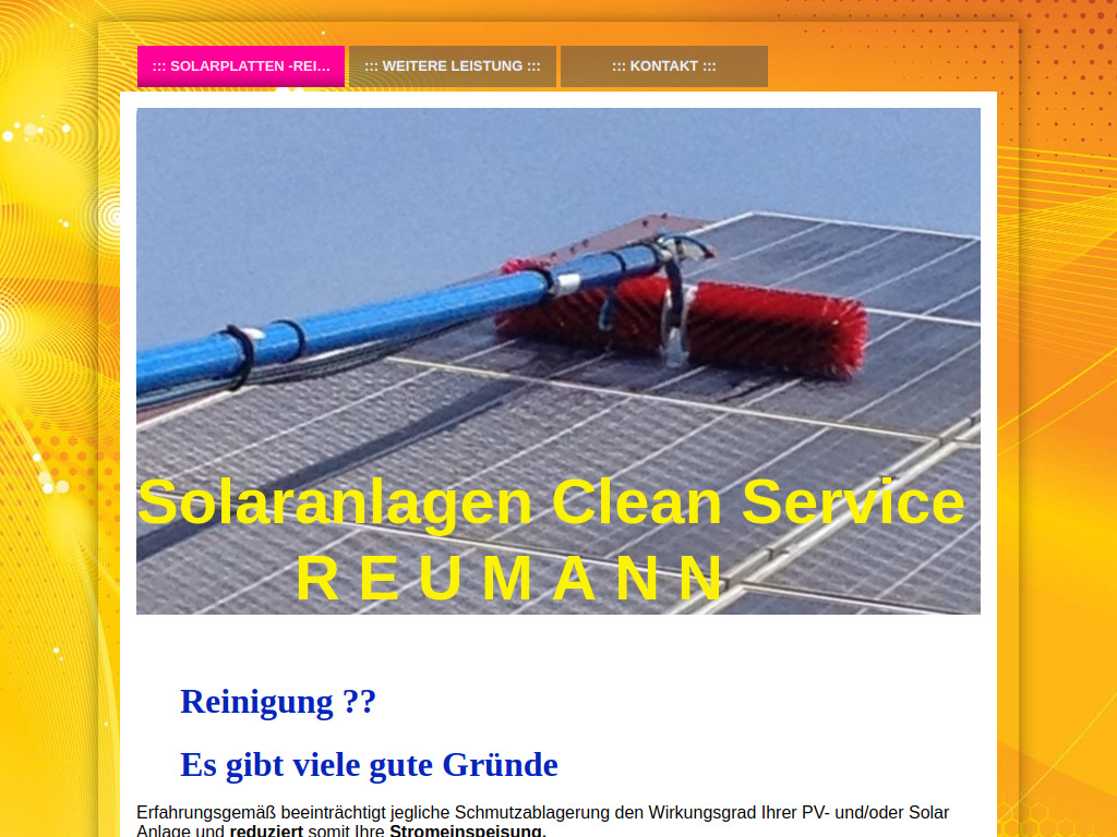 Website von Solaranlagen Clean Service REUMANN in Steinkirchen