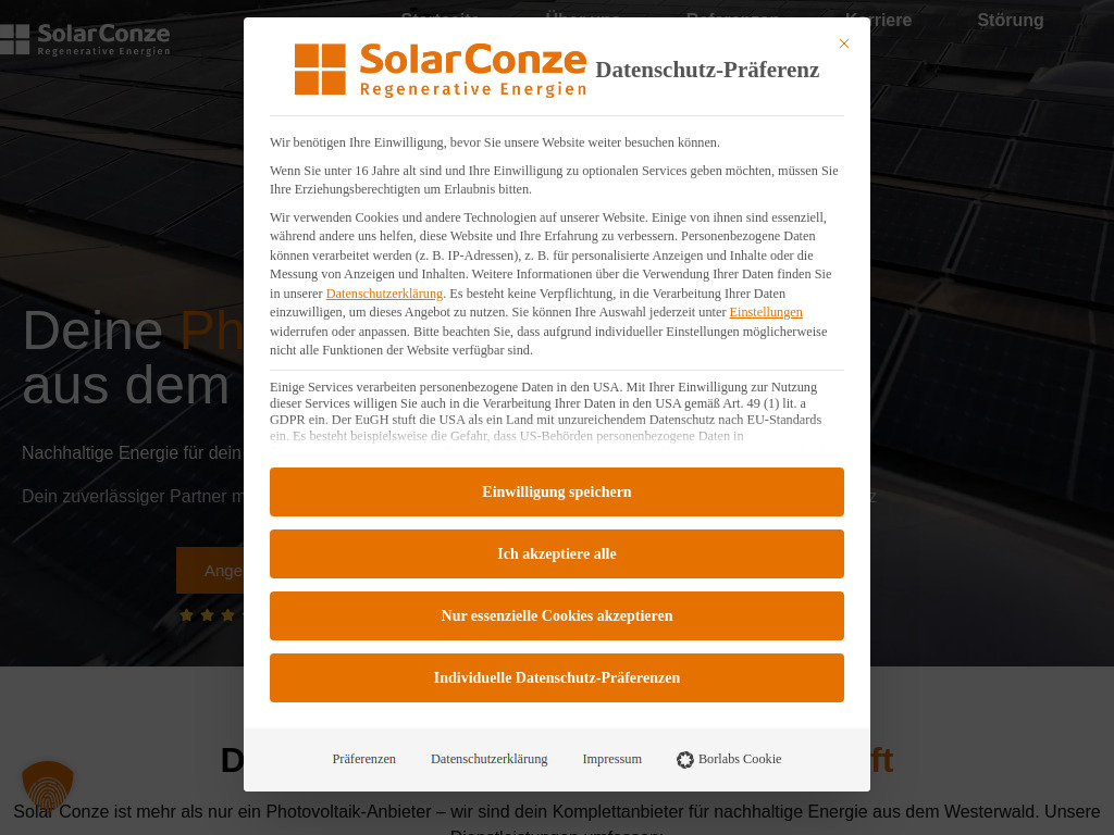 Website von Solar Conze GmbH in Roth