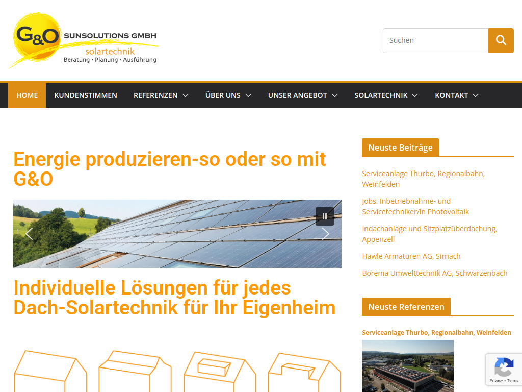 Website von G&O sunsolutions GmbH