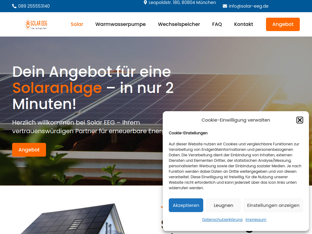 Website von Solar Erneuerbare Energien GmbH in München