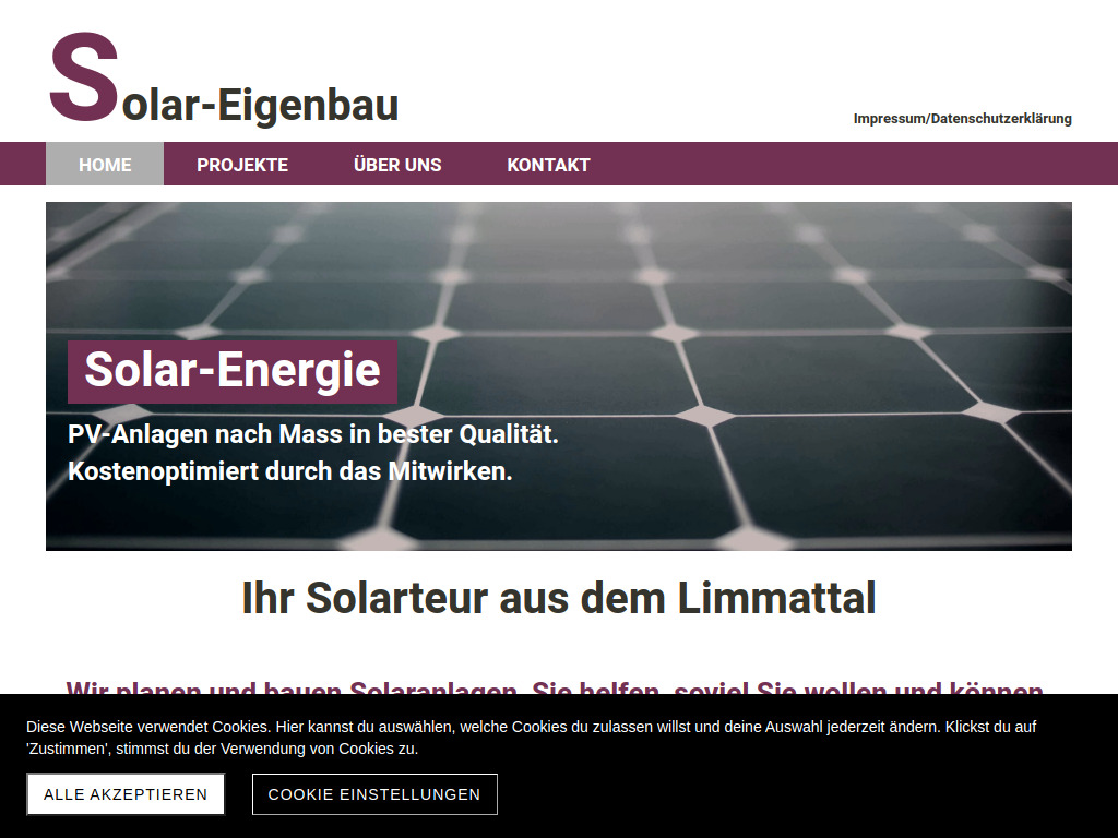 Website von Solar Anlage Eigenbau im Limmattal AG ZH - Solar-Eigenbau in Kirchdorf