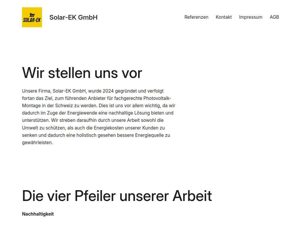 Website von Solar-EK GmbH in Winterthur