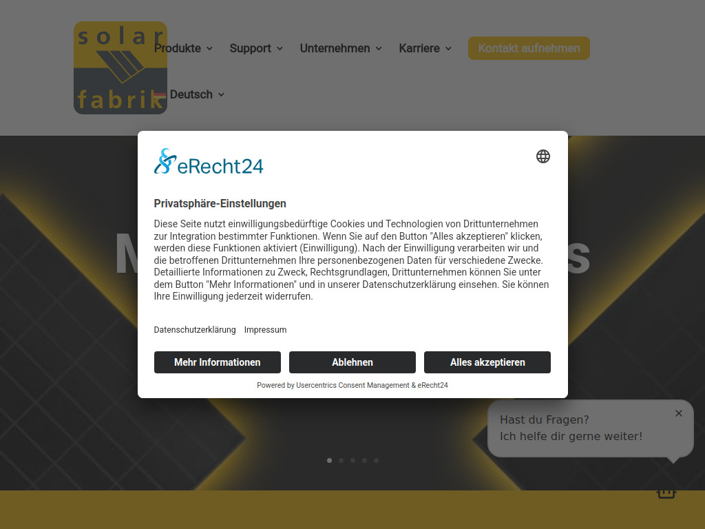 Website von Solar Fabrik GmbH in Laufach