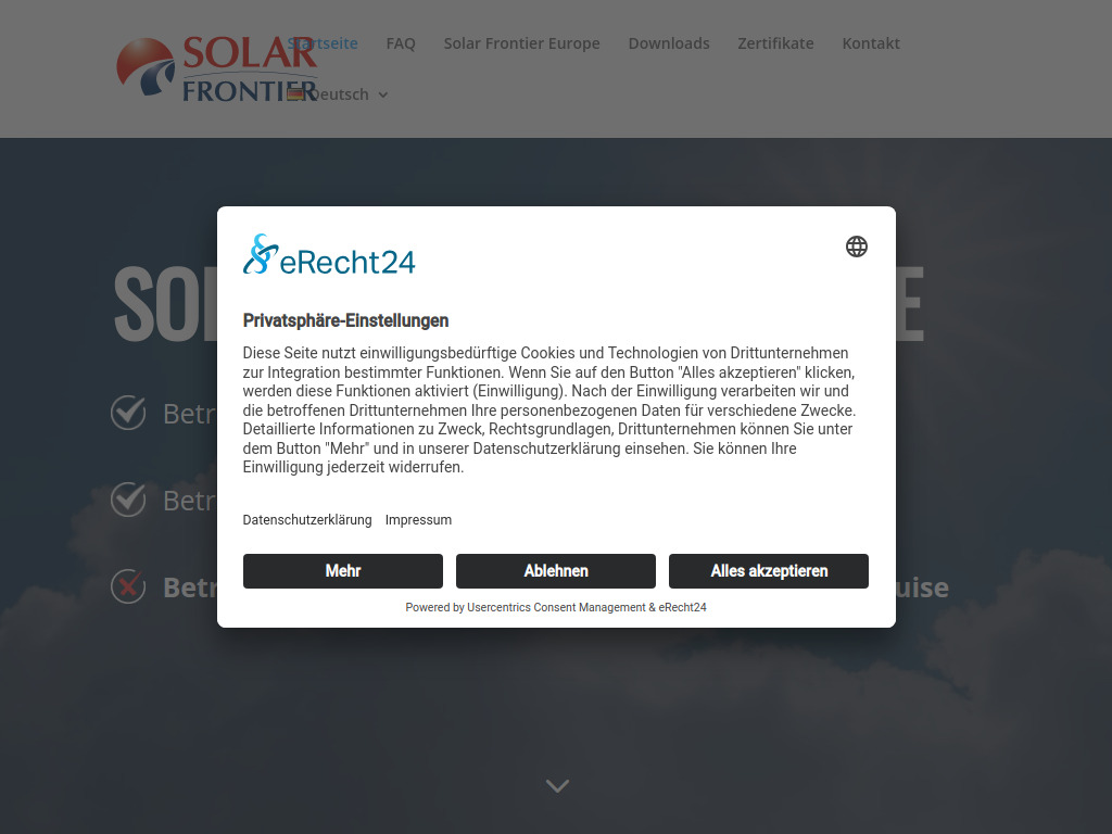 Website von Solar Frontier Europe GmbH in Grünwald