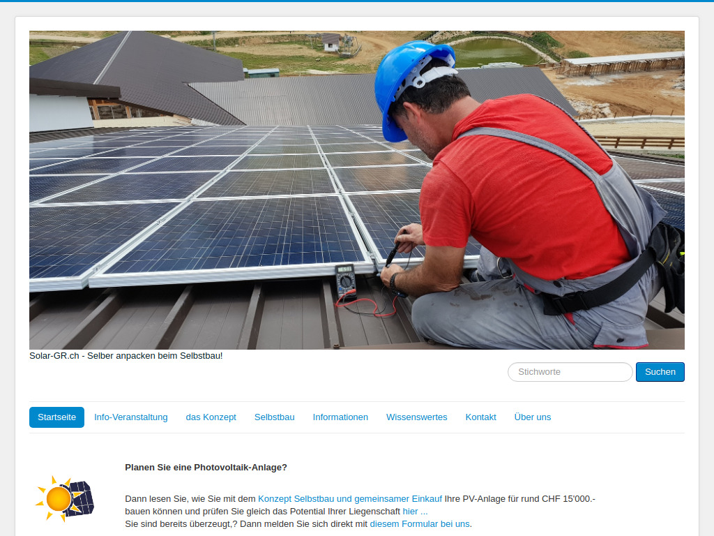 Website von Solar GR (Energiewende Genossenschaft Region Graubünden) in Seewis Dorf