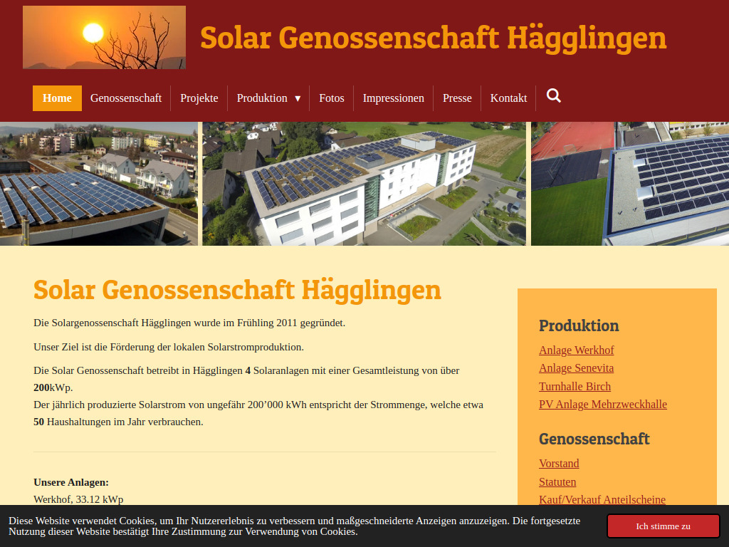 Website von Solar Genossenschaft Hägglingen in Hägglingen