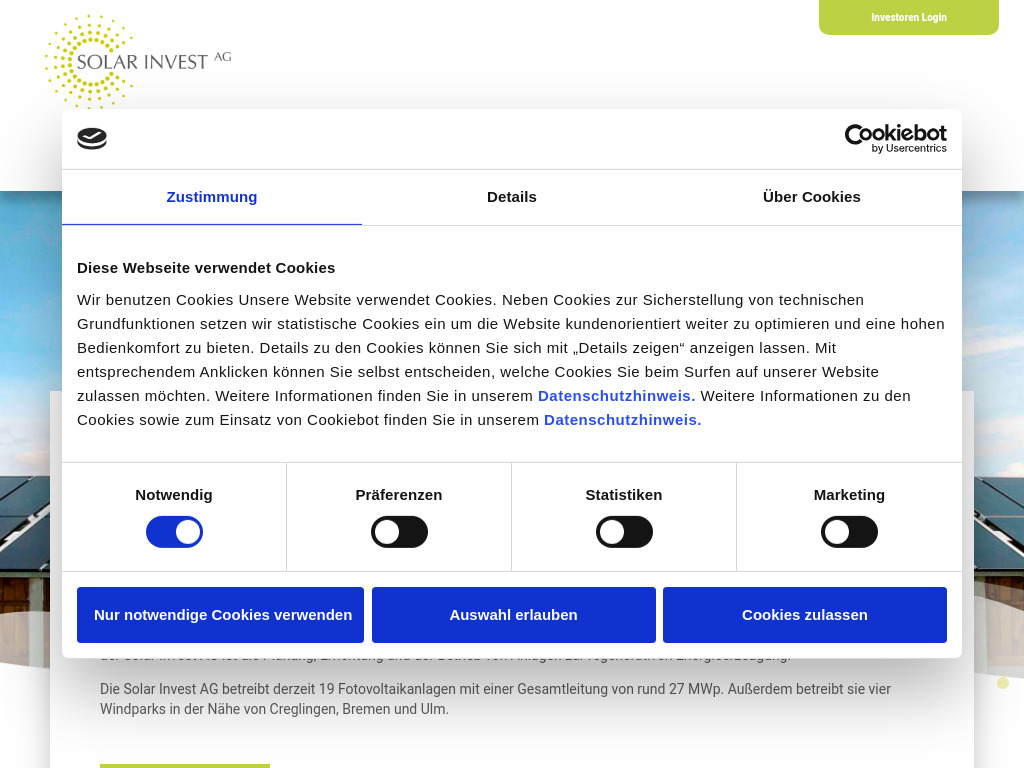 Website von Solar Invest AG in Schwäbisch Hall