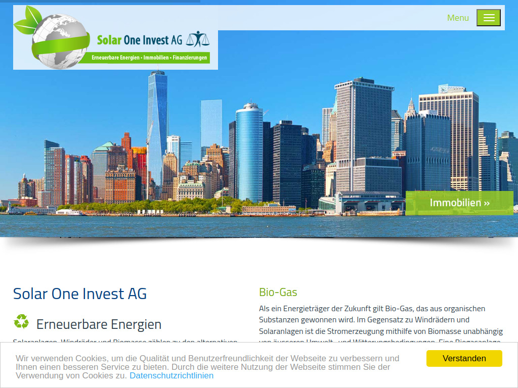 Website von Solar One Invest AG in Altnau