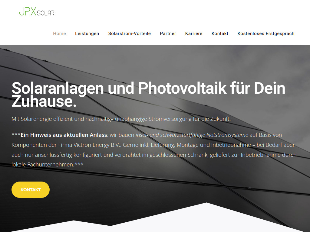 Website von JPX Solar GmbH in Solingen