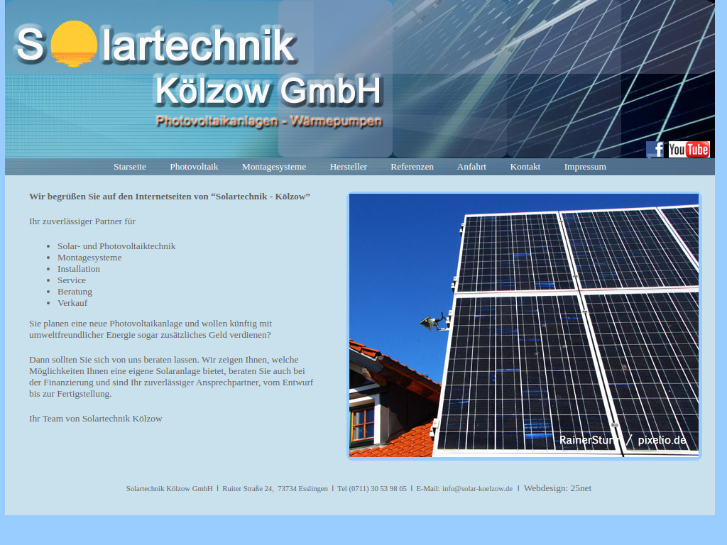 Website von Solartechnik Kölzow GmbH in Esslingen