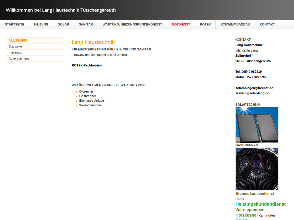 Website von Lang Haustechnik in Tütschengereuth