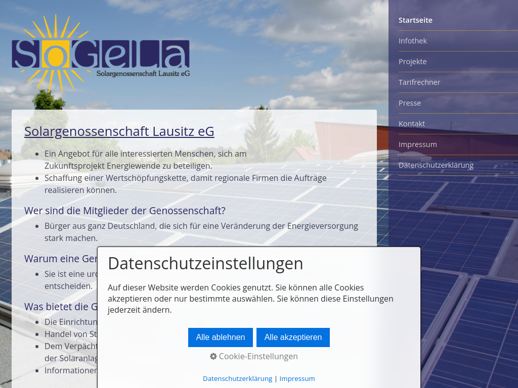 Website von Solargenossenschaft Lausitz eG in Guben