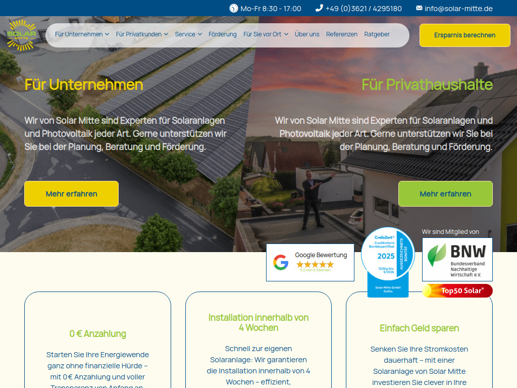 Website von Solar Mitte GmbH in Gotha
